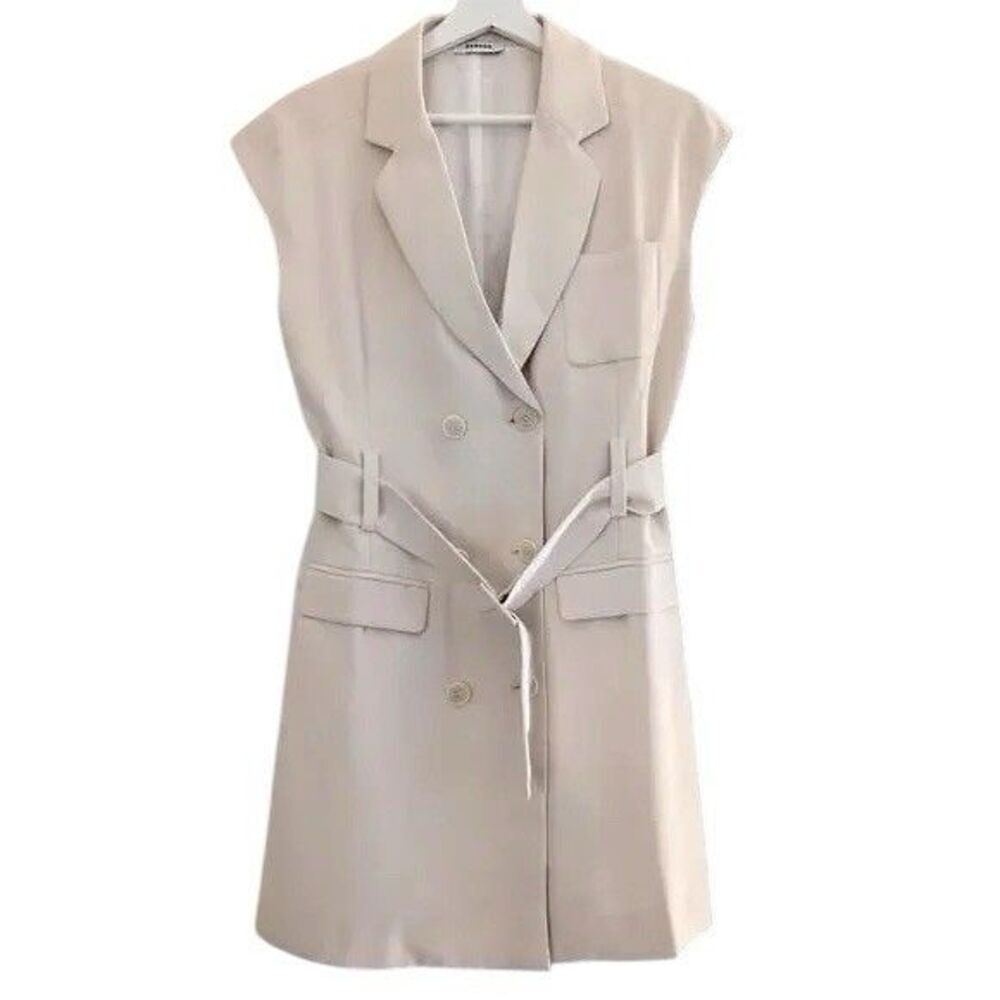Sandro Alexine Tailored Blazer Dress Size 42 Beige Cream Quiet Luxury Minimalist - Picture 5 of 14
